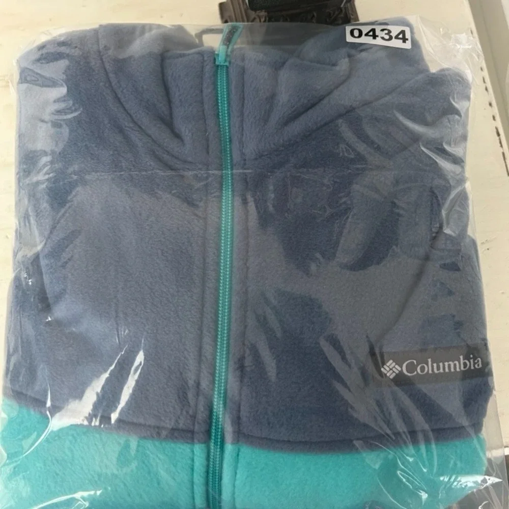 Columbia Unisex Fleece Jacket Mock Full Zip XXL Blue Aqua Outdoors Hiking